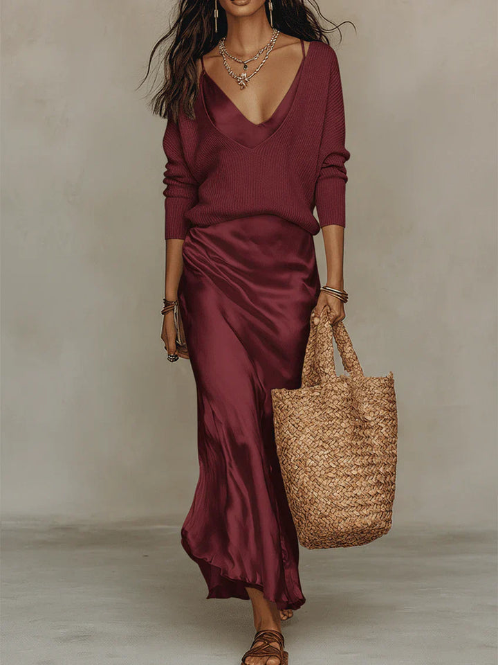 Satin Two-Piece Mermaid Midi Dress Set