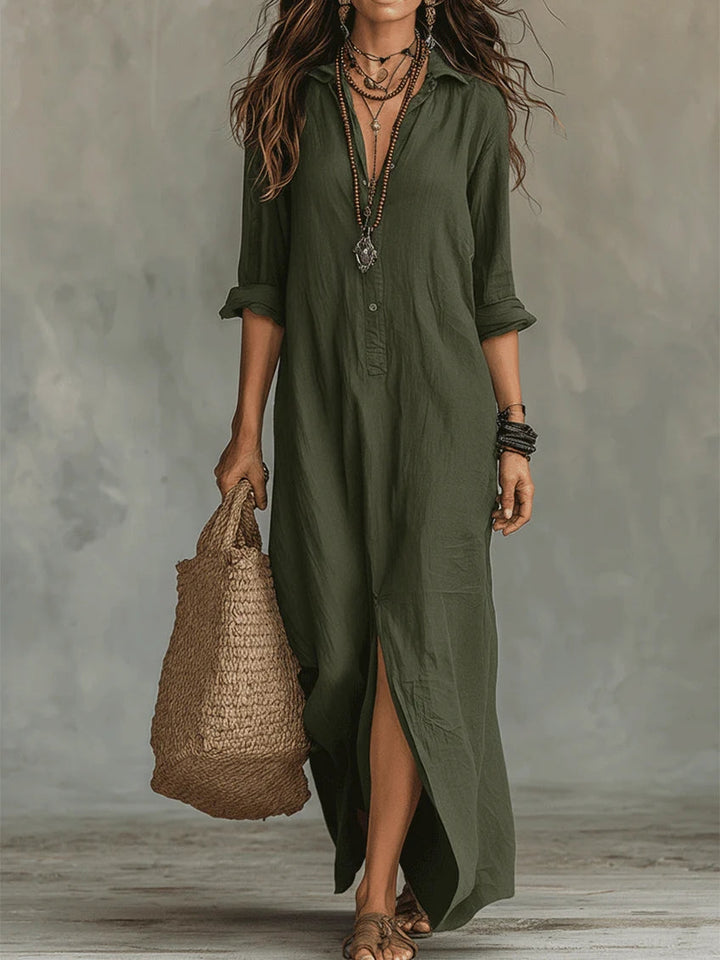 Soline – Women's Deep V-Neck Midi Dress