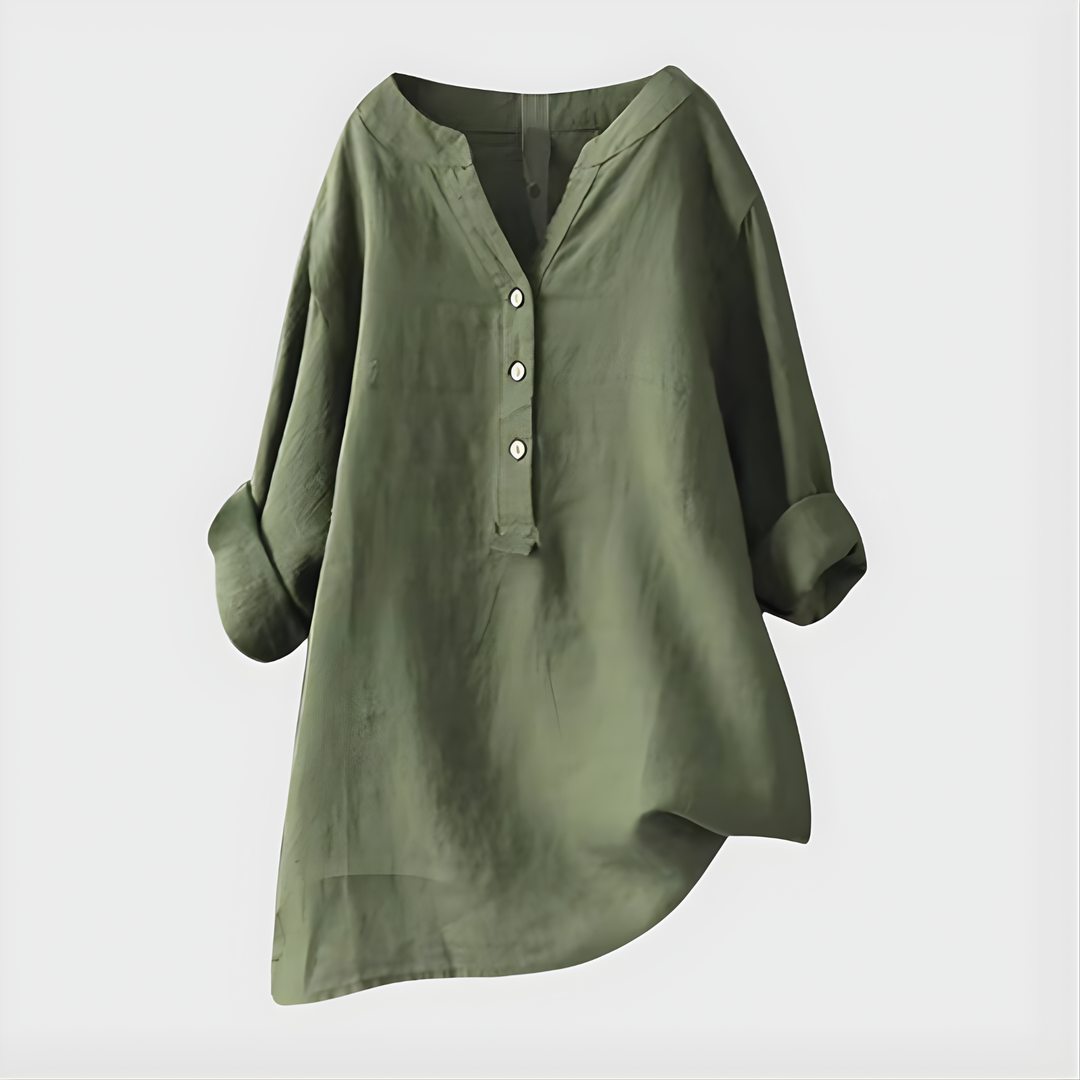 Cotton-Linen V-Neck Blouse