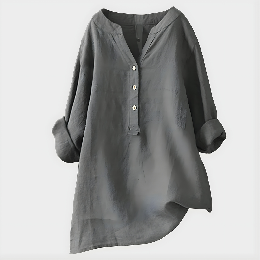 Cotton-Linen V-Neck Blouse