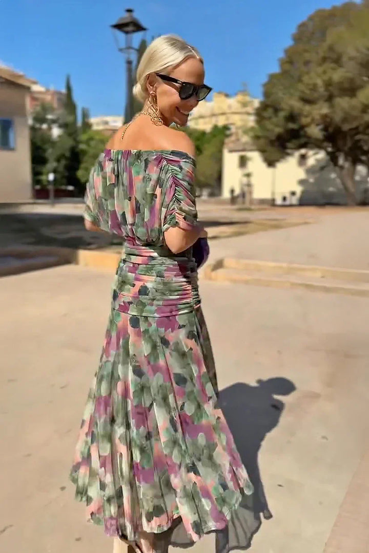 Floral Print Deep V-Neck Maxi Dress