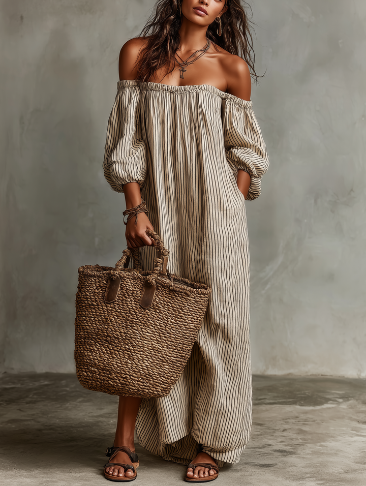 Devra – One-Shoulder Stripe Maxi Dress