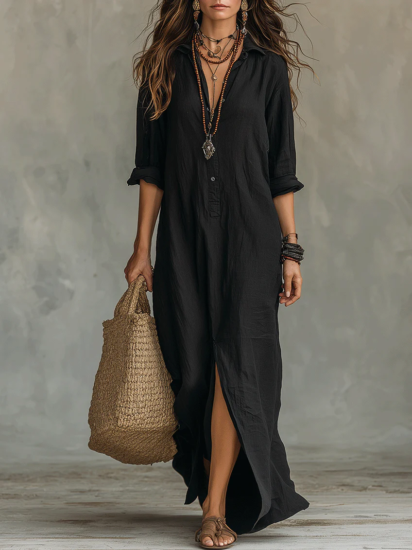 Soline – Women's Deep V-Neck Midi Dress