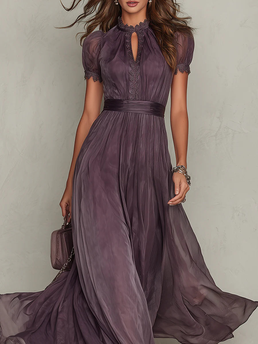 High-Waist Pleated A-Line Maxi Dress