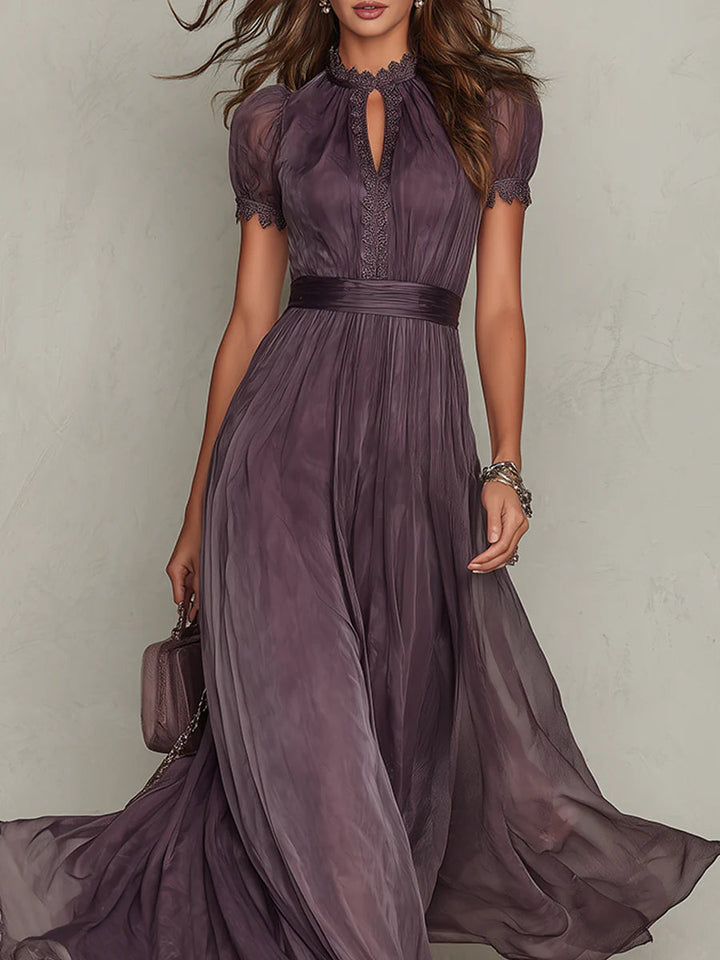 High-Waist Pleated A-Line Maxi Dress
