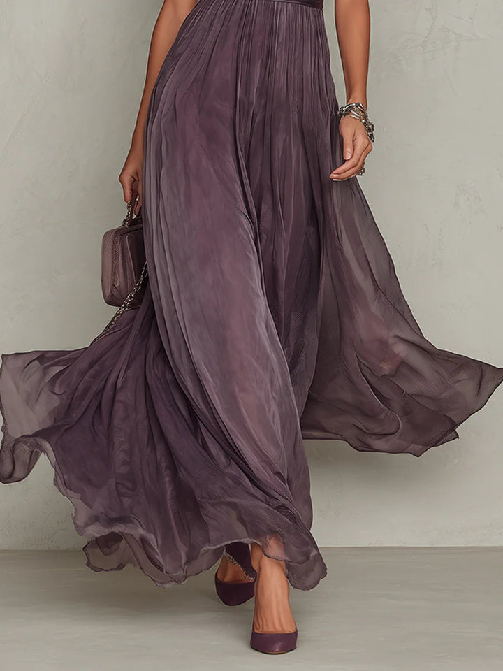 High-Waist Pleated A-Line Maxi Dress