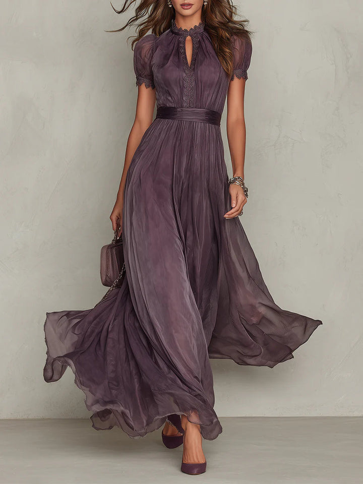 High-Waist Pleated A-Line Maxi Dress