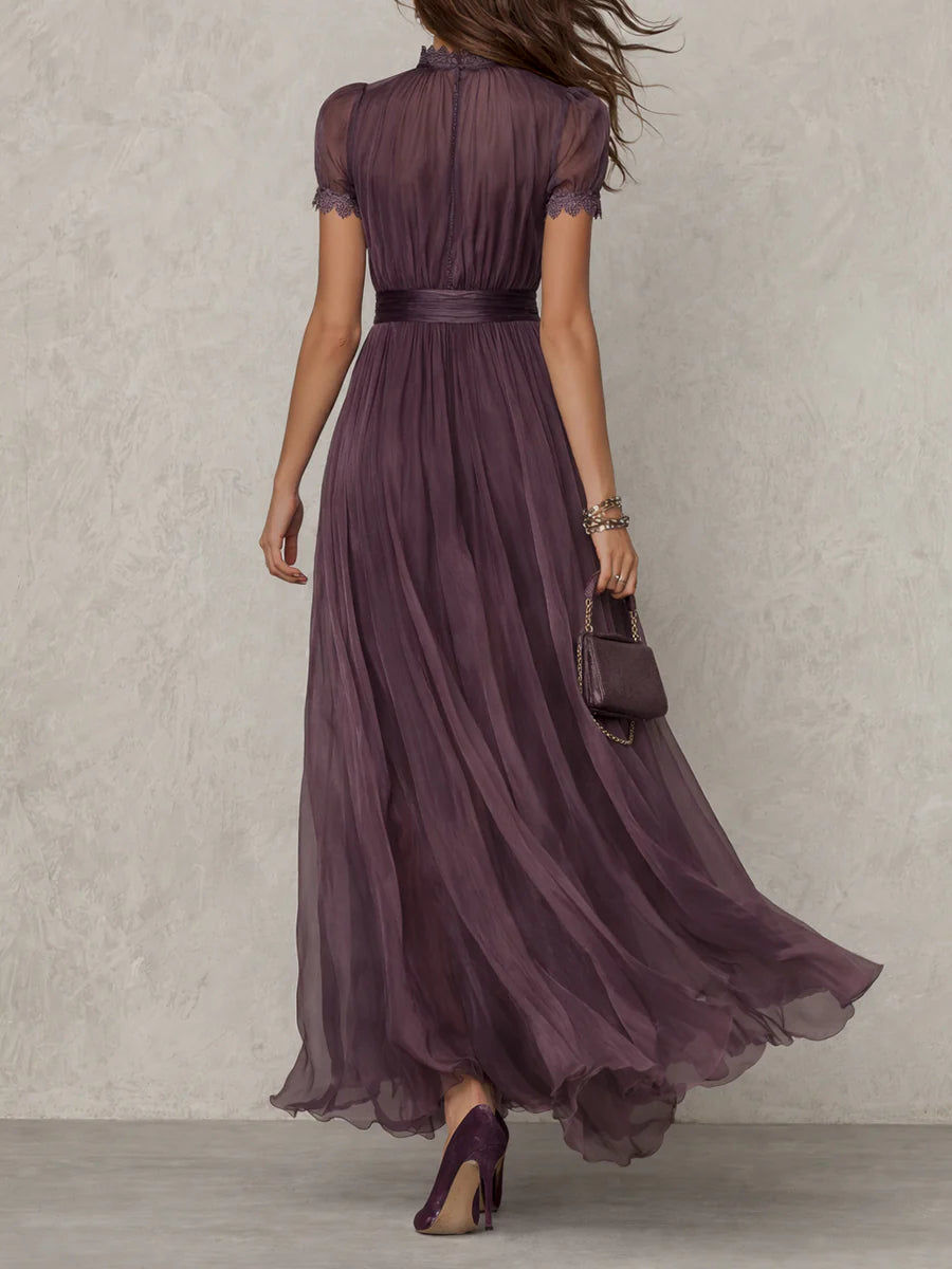 High-Waist Pleated A-Line Maxi Dress