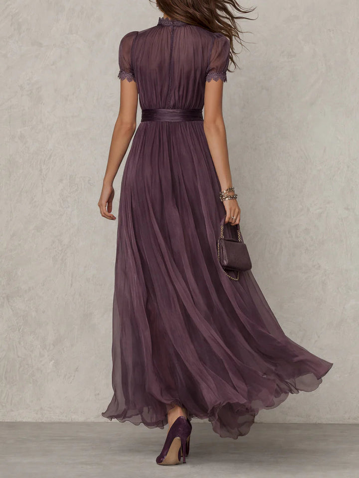 High-Waist Pleated A-Line Maxi Dress