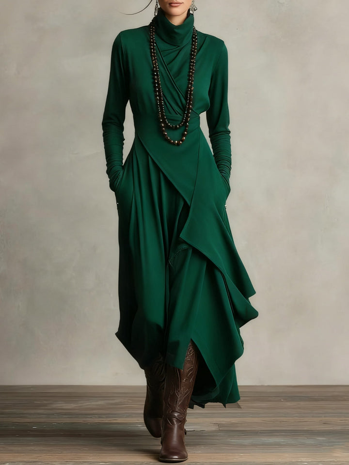 Asymmetric Turtleneck Maxi Dress