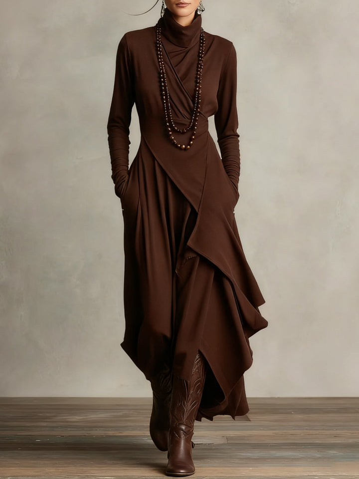 Asymmetric Turtleneck Maxi Dress