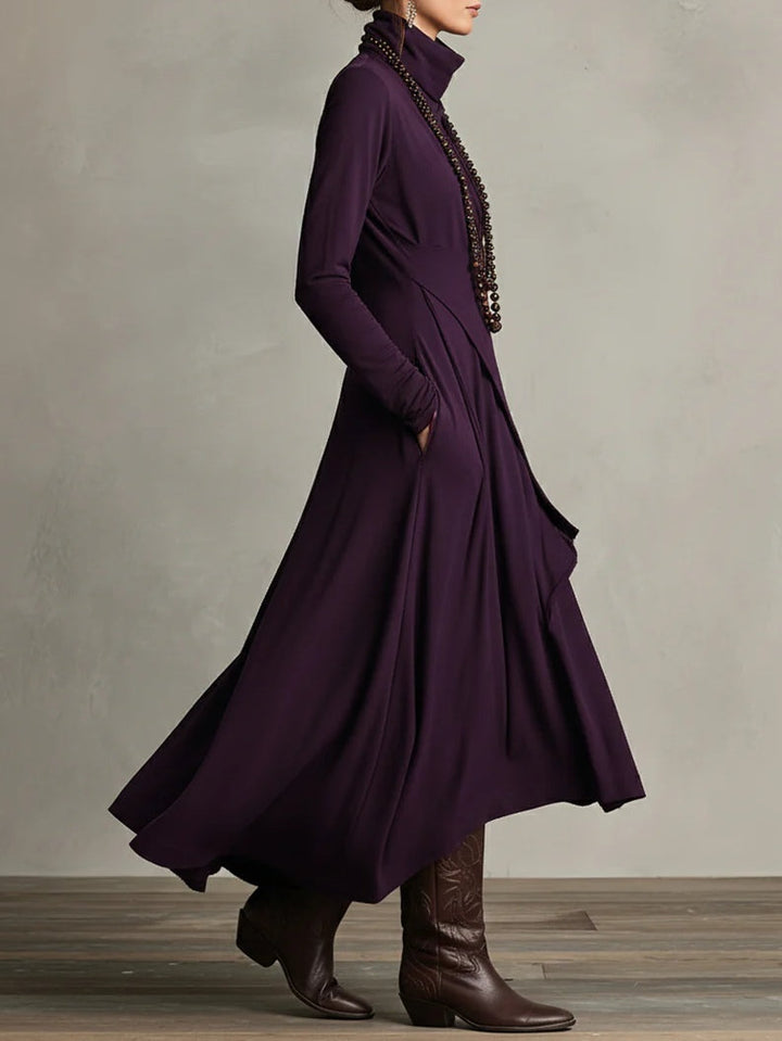 Asymmetric Turtleneck Maxi Dress