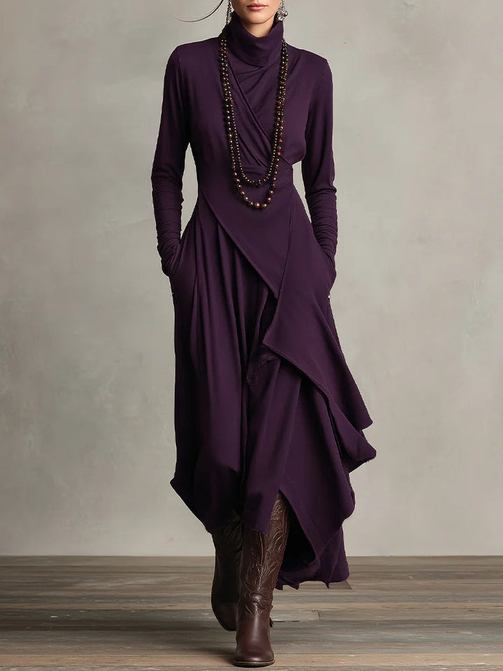 Asymmetric Turtleneck Maxi Dress