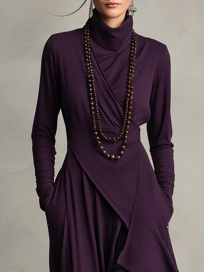 Asymmetric Turtleneck Maxi Dress