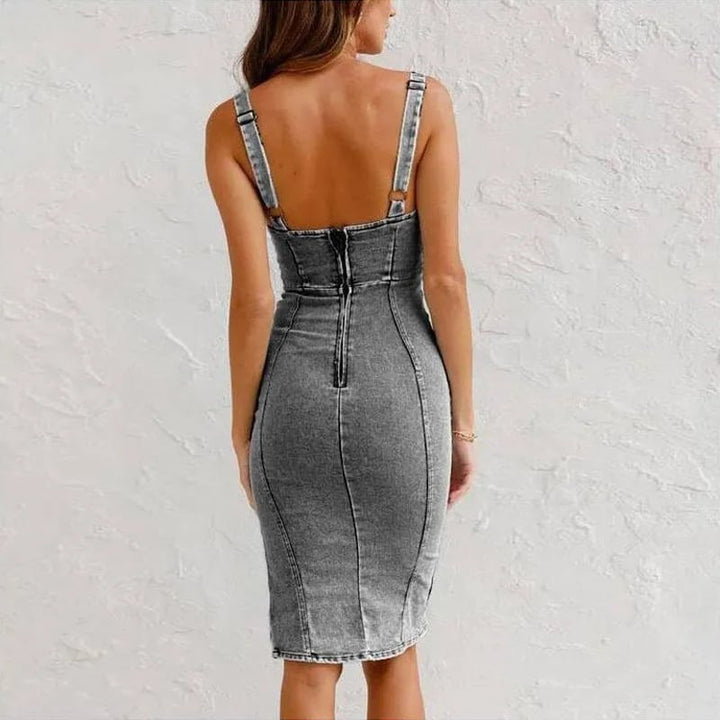 Fitted Denim Dress with Adjustable Strap