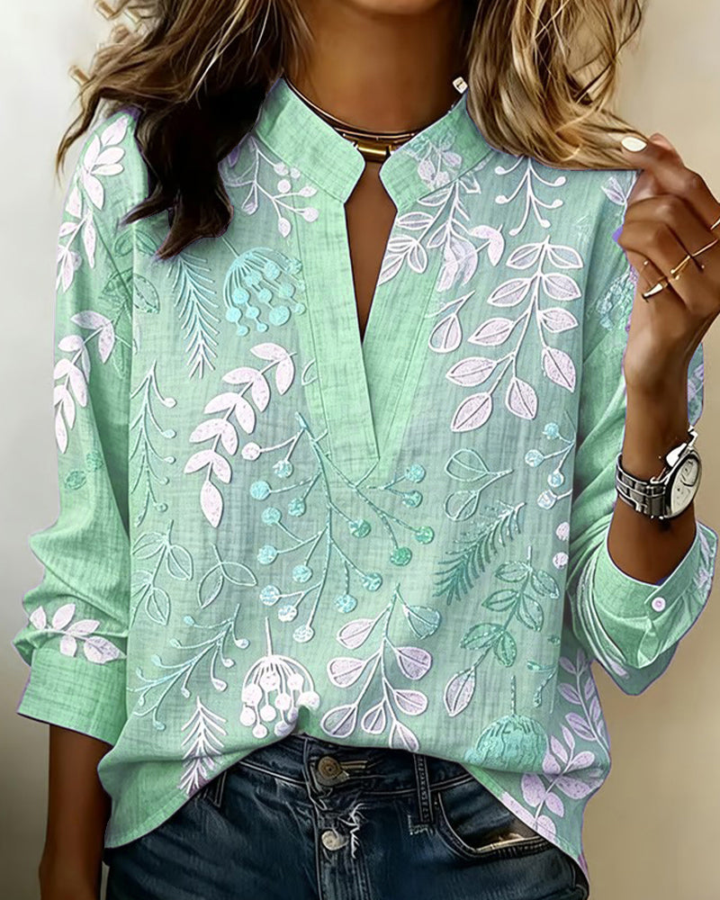 Floral V-Neck Soft-Touch Blouse