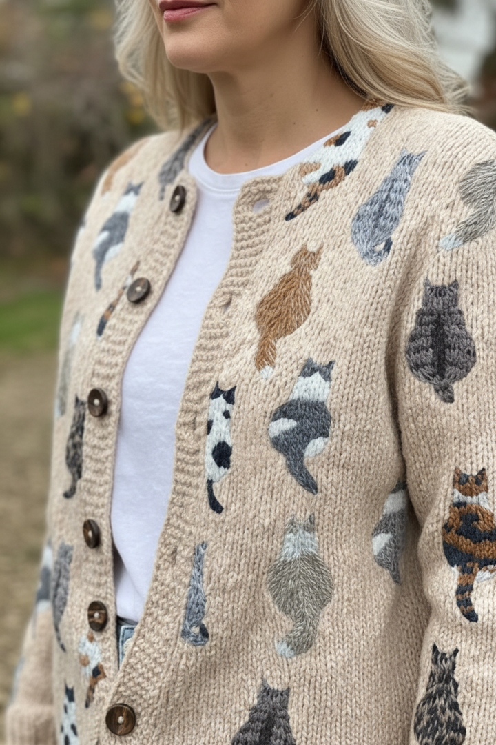Cat Print Cardigan - Detail