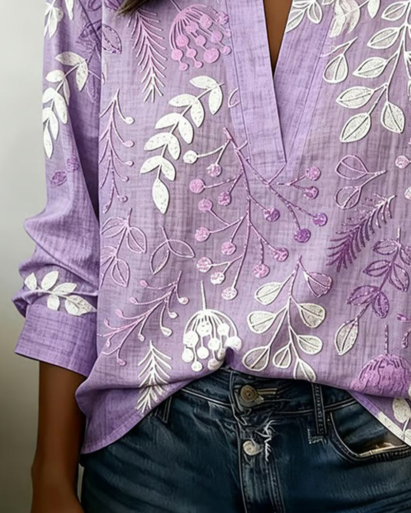 Floral V-Neck Soft-Touch Blouse