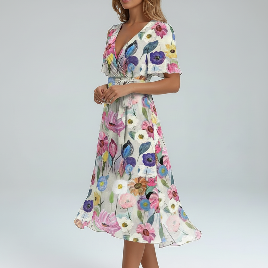 Flora Wrap Chiffon Midi Dress