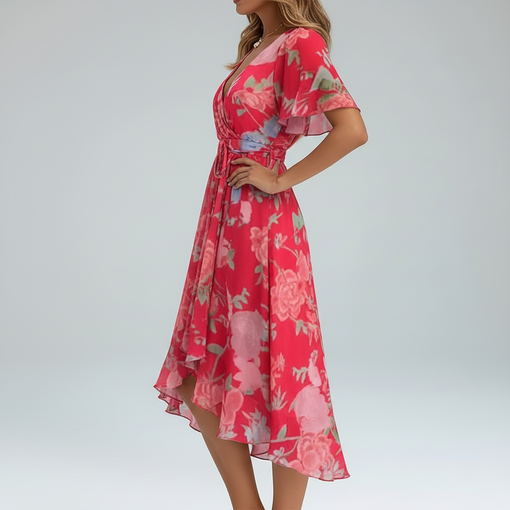 Flora Wrap Chiffon Midi Dress