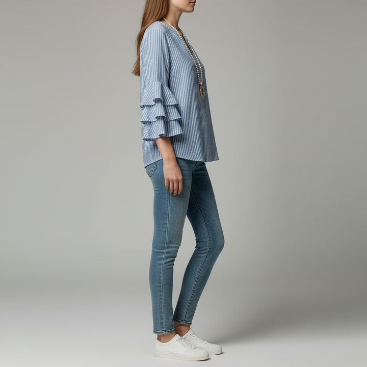 Ruffle Sleeve V-Neck Blouse