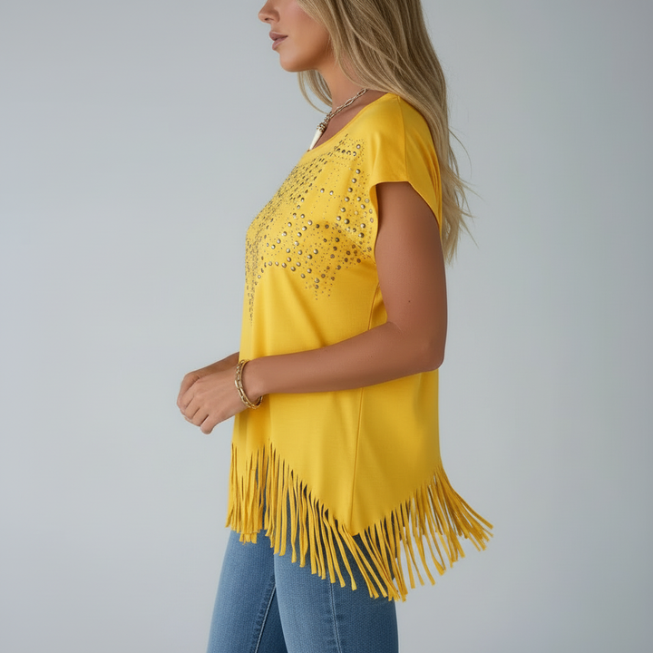 Kaia Embellished Fringe Top