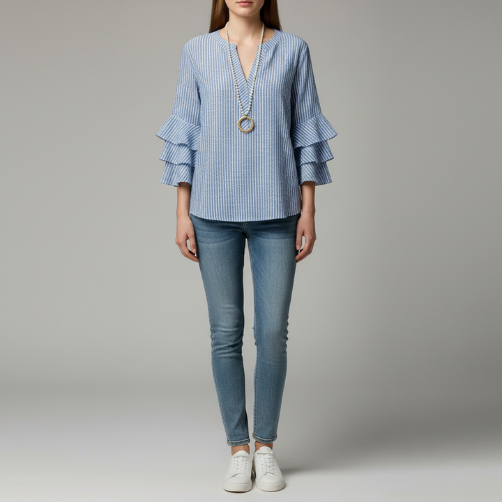 Ruffle Sleeve V-Neck Blouse
