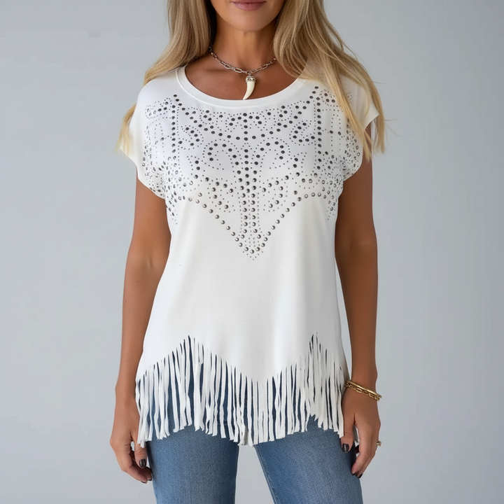 Kaia Embellished Fringe Top