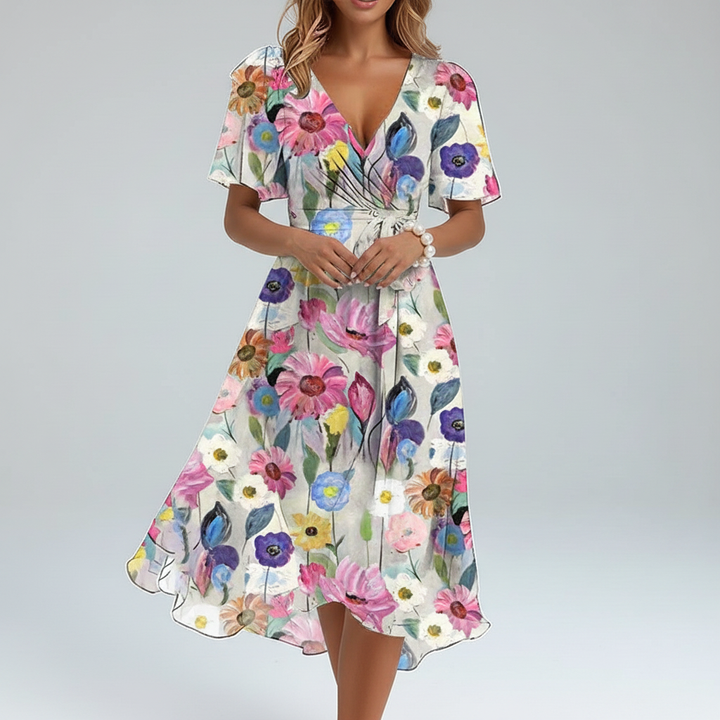Flora Wrap Chiffon Midi Dress